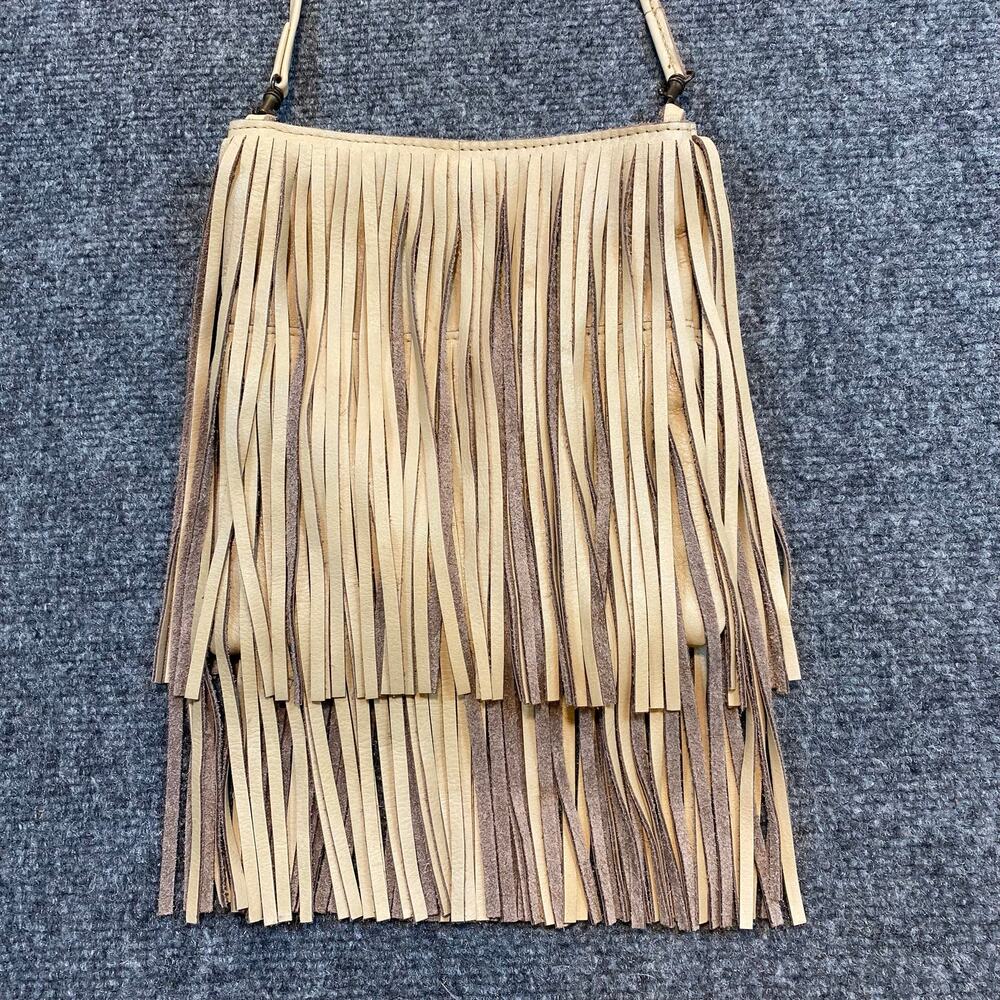 Mcfadin Cream Tan Leather Fringe BOHO Western Tassel Crossbody Bag Purse Texas